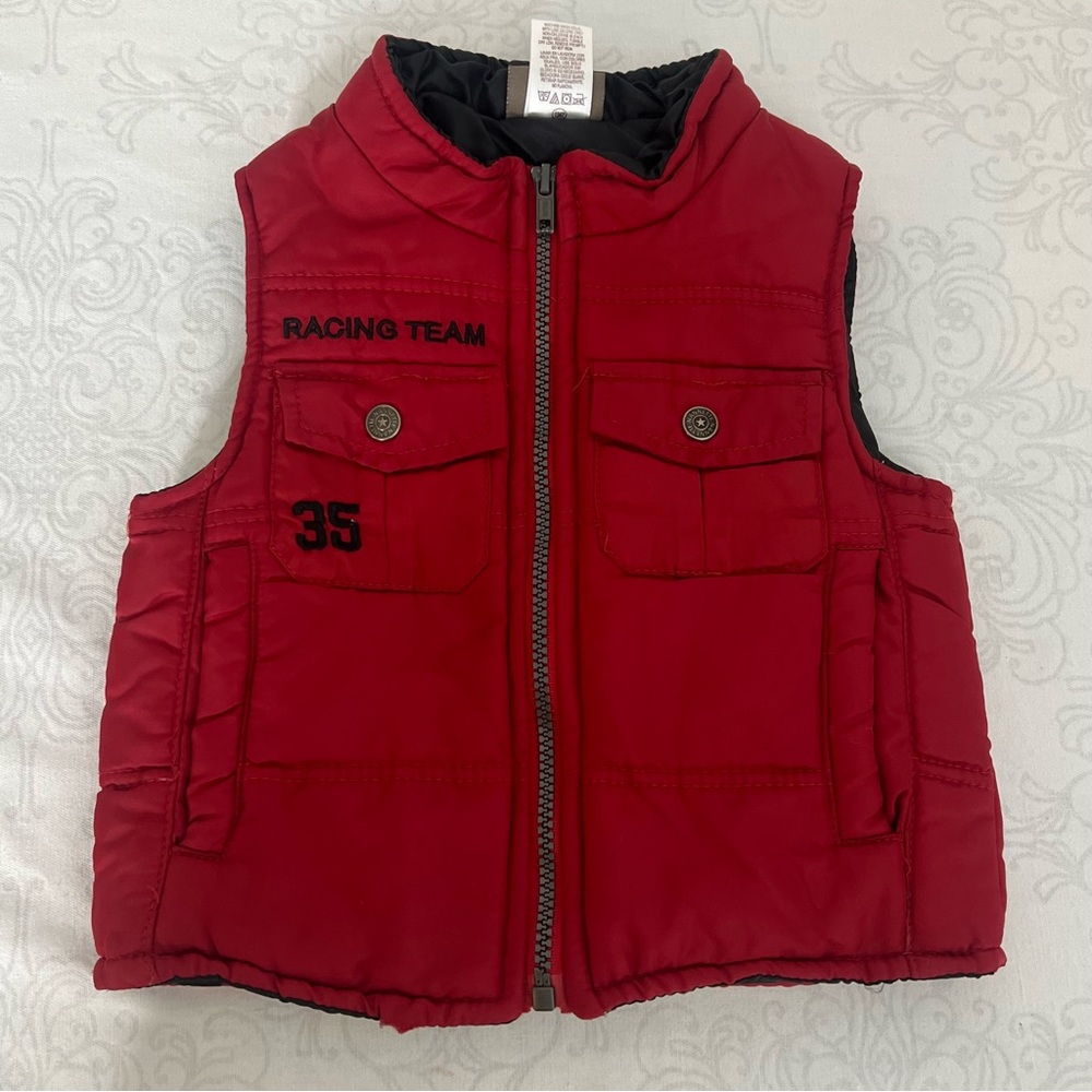 Boyz Wear by Nannette Red Zip Up Puffer Vest Racing Team 35 Size 2T